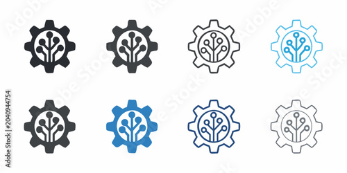 gear cog icons with circuit tree design
