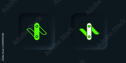 Schilderij op canvas Green Swiss army knife icon isolated on black background