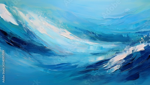 abstract blue sea background with oil paint summer art background natural light blue texture of the waves turquoise blue oil painting on canvas generative ai