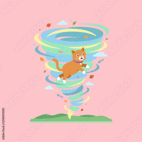 Canvastavla A surprised orange cat caught inside a swirling wind storm