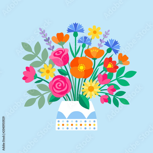 A colorful bouquet of vibrant spring flowers in a small vase