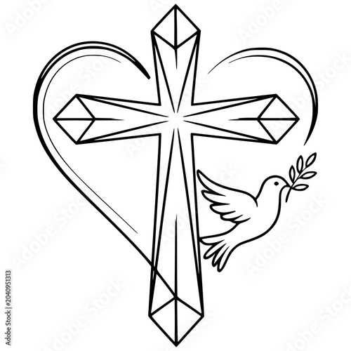 geometric cross heart and dove
