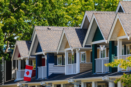 Row of modern houses in Vancouver, BC, Canada