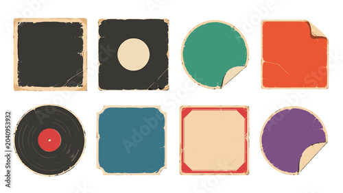 Tableau sur toile Set of distressed blank retro labels and sticker shapes