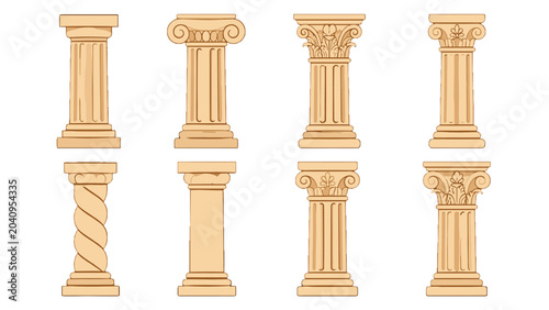 Canvastavla Set of classical architectural columns in beige vector style
