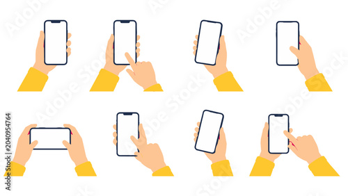 Fotografie Hand holding smartphone set with different touch gestures