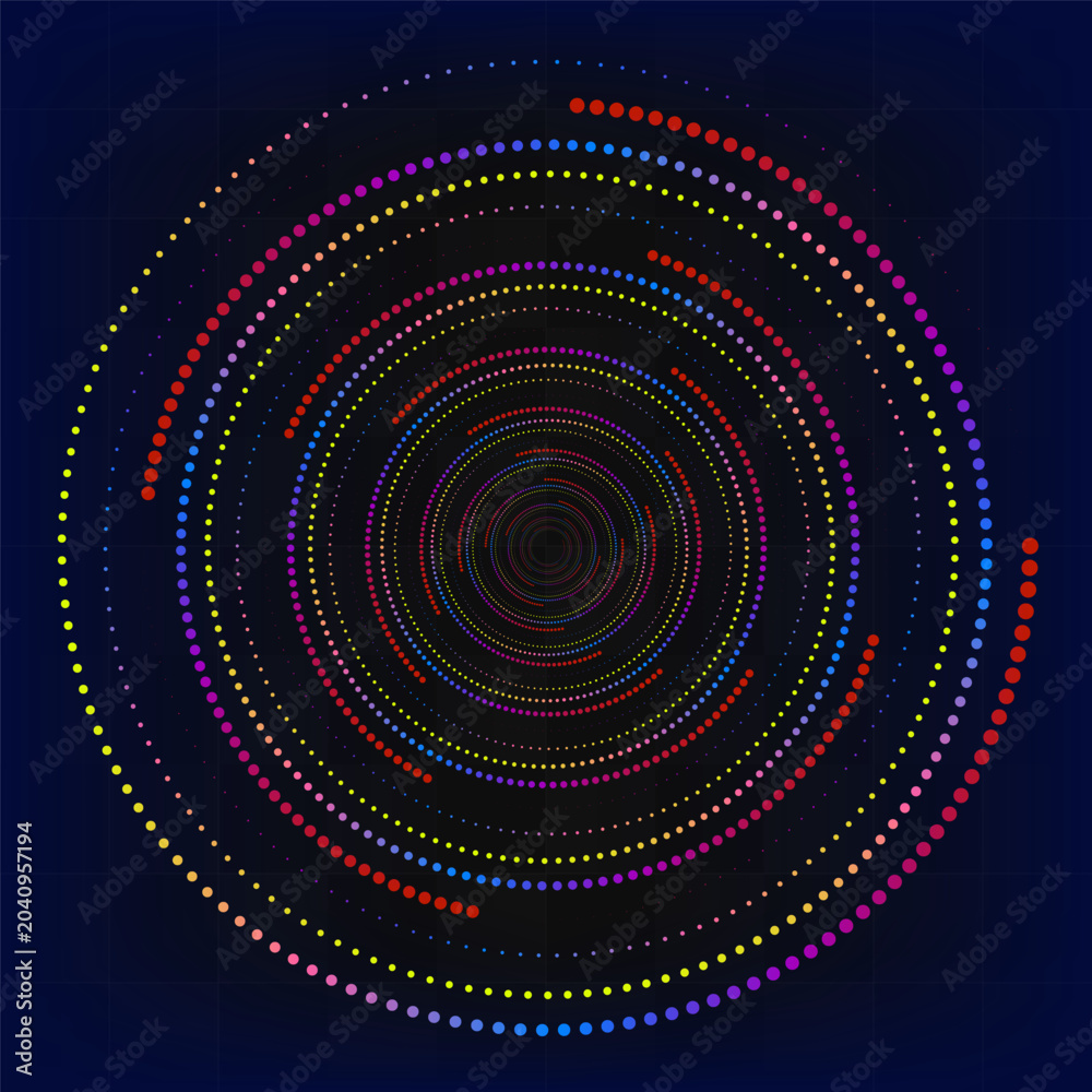 Obraz premium Multicolor Concentric Dot Rings with Dynamic Circular Pattern Vector Design