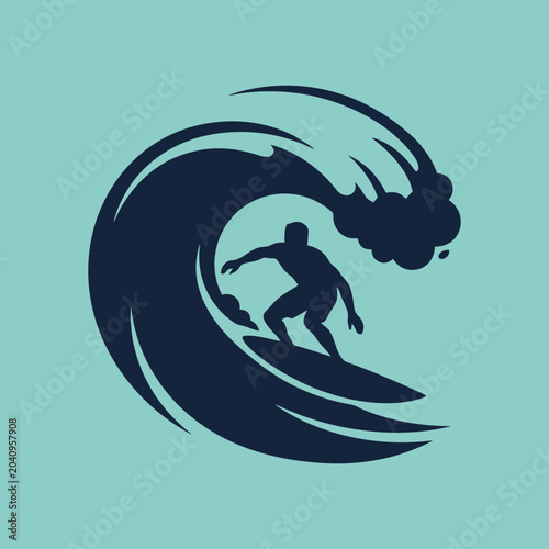 Photography A dark silhouette of a person surfing on a large wave