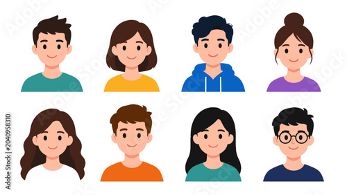 Slika na platnu Set of eight smiling young people avatar portraits