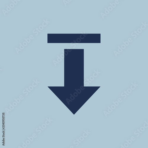 A dark blue downward pointing arrow icon on light blue background