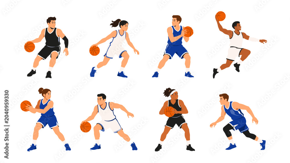 Naklejka premium Basketball players in various action poses isolated set