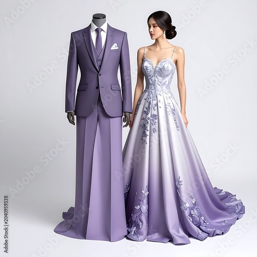 Couple in formal attire for elegant event.