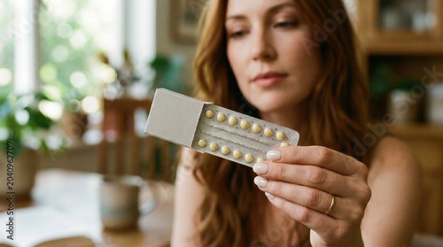 Woman holding oral contraceptive pills reproductive health and family planning concept
