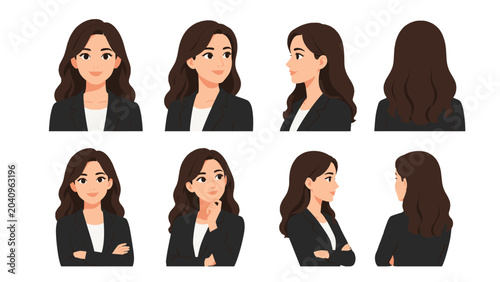 Bild auf Leinwand Businesswoman character set with multiple views and poses