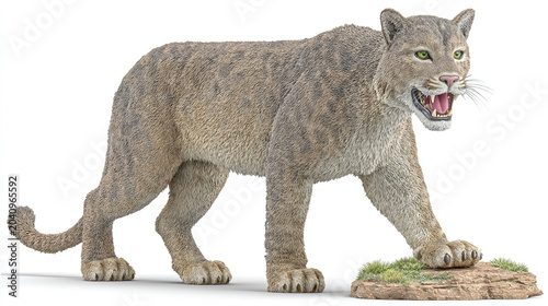 Detailed figurine of a prowling cougar standing on rocky ground with mountain, predator