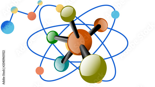 Fotografia 3D molecular structure model with atomic orbital loops illustration