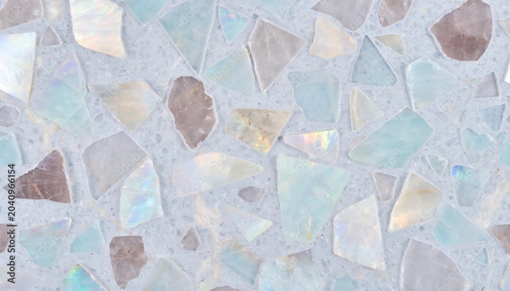 Fototapeta premium Abstract Polished Terrazzo Texture Background with Shimmering Iridescent Blue Stone Shards