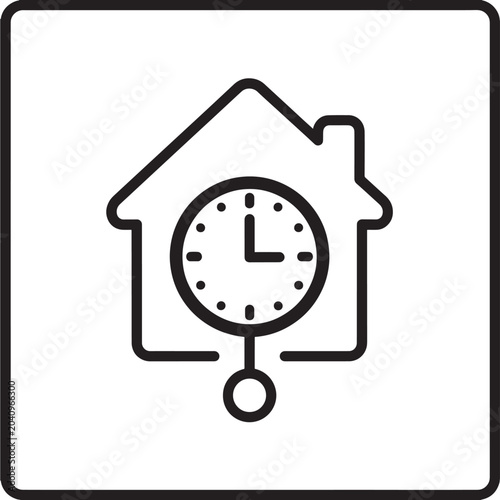 Clock Inside a House Icon with a Hanging Light Bulb Below Featuring Home, Time, Interior with Design and Symbol Elements for Graphic, Minimalist