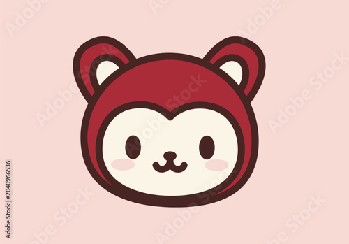 Εκτύπωση καμβά Cute cartoon red bear face with round ears and rosy cheeks soft simple illustration minimal flat design icon on pink background vector