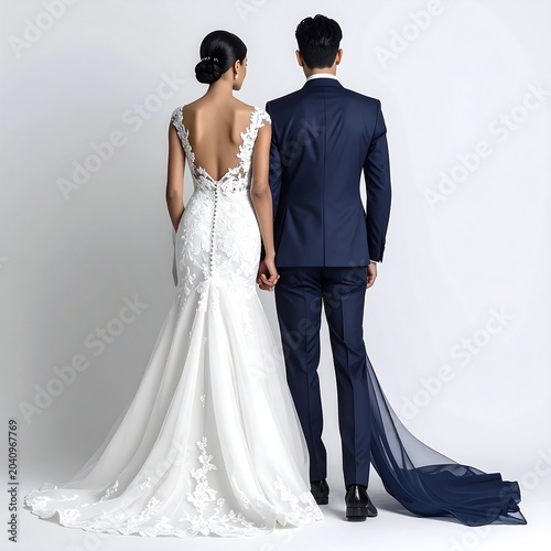 Couple in formal attire posing together.