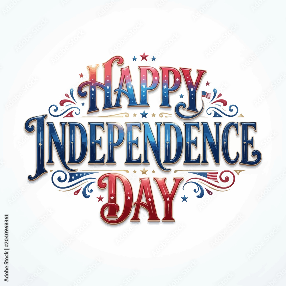 Fototapeta premium Happy Independence Day 4th July Festive Text Design with US Flag Colors