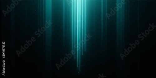 Foto Abstract dark background with vertical cyan neon light streaks cascading down fr