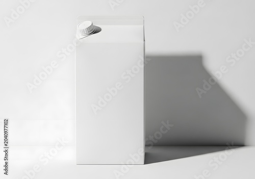Blank carton packaging presenting a crisp, unadorned appearance with subtle illumination casting a striking shadow, ideal for food and beverage branding mockups