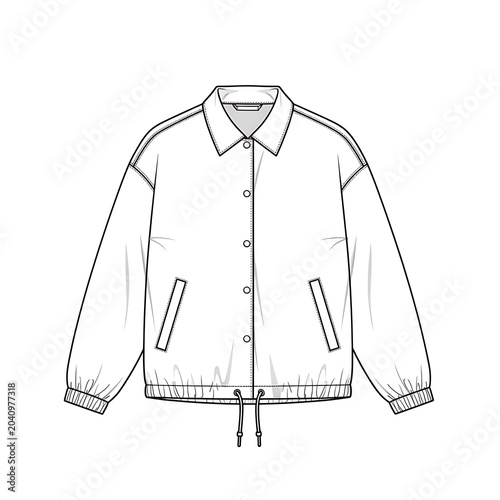 Line drawing of a white t-shirt with collar and pockets.