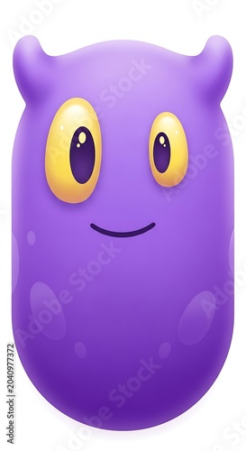 Cute Purple Monster Character with Big Yellow Eyes Smiling.