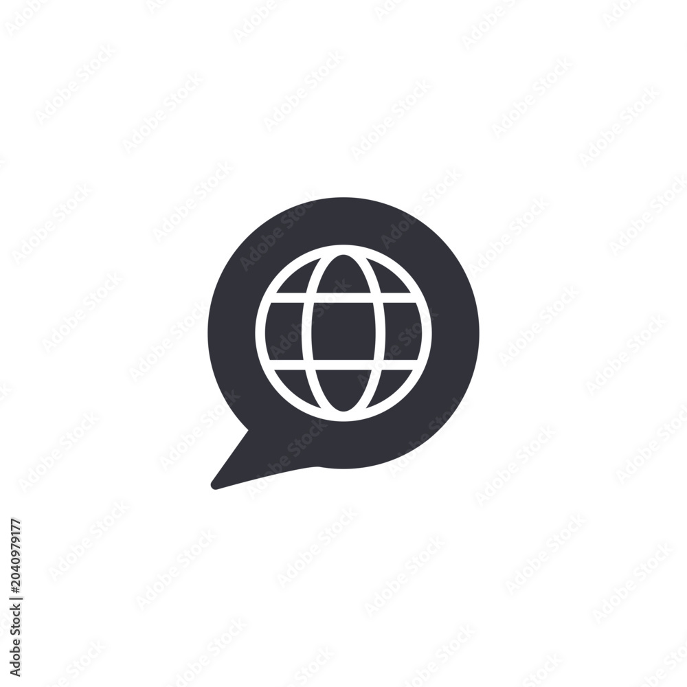 Fototapeta premium Speech bubble with globe symbol representing international messaging, digital communication, and social interaction.
