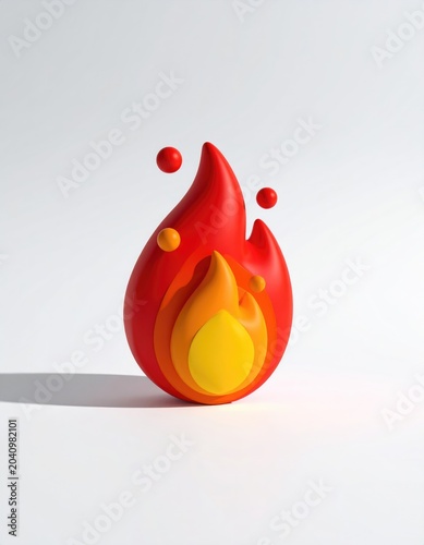 Stylized 3D fire icon with glowing embers on a white background