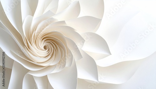 Abstract white paper folds swirl into a soft, delicate floral pattern