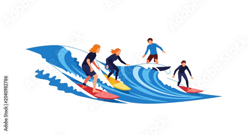 Obraz na plátně Surfers Riding Ocean Waves - Summer Sport and Activity