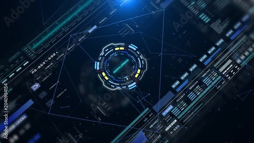 HUD futuristic interface UI crosshair element with sampling digital data simulation for game, sci-fi movie, cyber technology motion 4K motion
