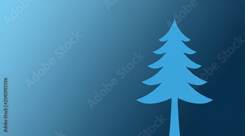 Minimalist Blue Christmas Tree Silhouette Against Serene Gradient Winter Background for Festive Holiday Season.