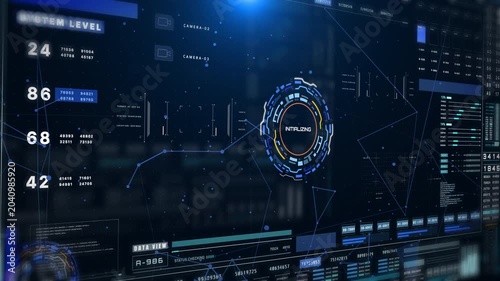 HUD futuristic rotation circle crosshair element with digital data dashboard, chart for business development platform, game, technology 4K motion