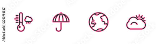 Fotografía Set line Meteorology thermometer, Earth globe, Umbrella and Sun and cloud icon