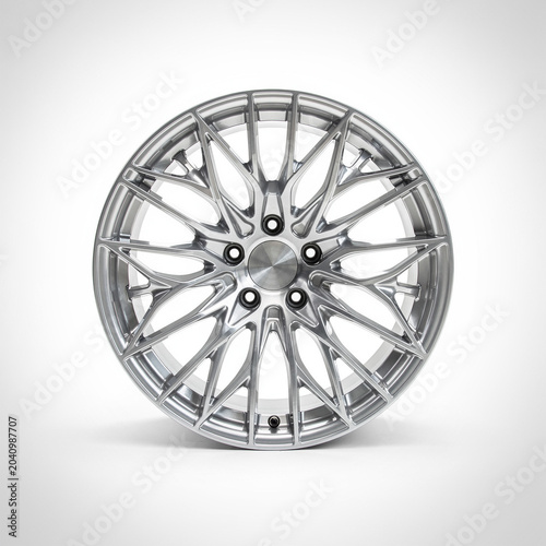 Modern Shiny Chrome Car Alloy Wheel Rim Isolated on White Background