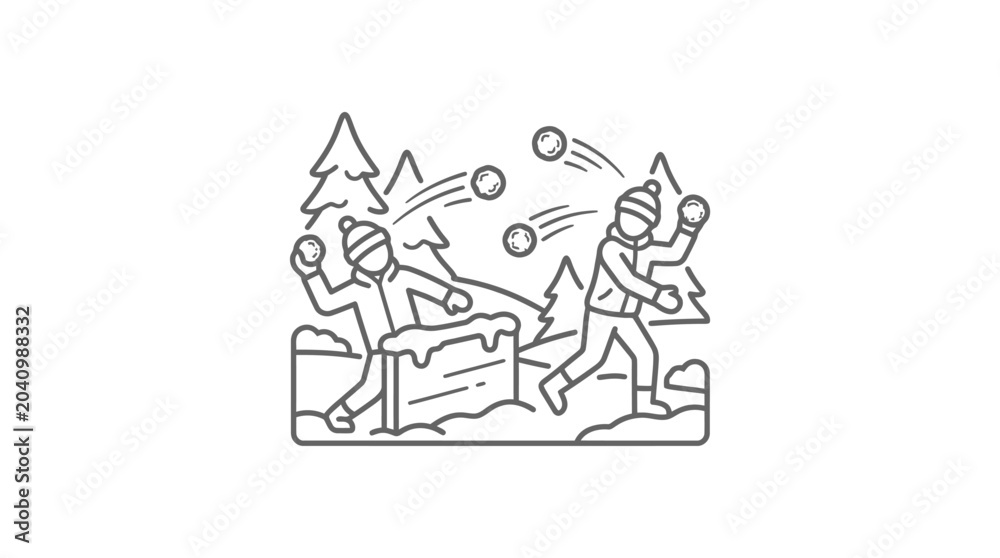 Fototapeta premium Children having a snowball fight in winter.