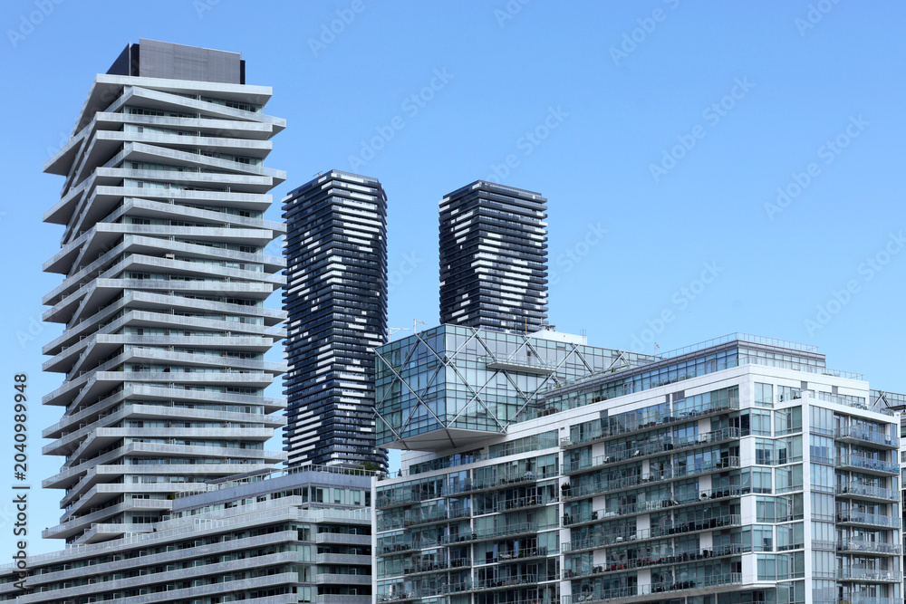Naklejka premium Cluster of modern apartment buildings on the Toronto waterfront