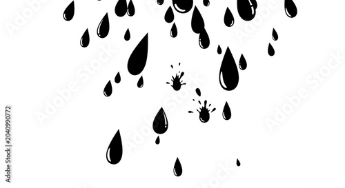 Canvas-taulu Black raindrops falling down white background.
