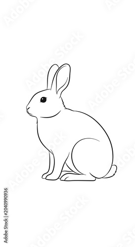Simple Black and White Line Art Illustration of Rabbit.