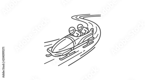Bild auf Leinwand Bobsleigh team navigating a track curve icon line art.