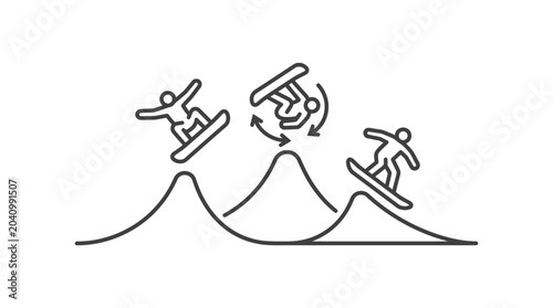 Line art showing stages of a snowboard flip.
