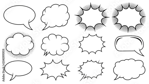 Foto speech bubbles line art dialogue balloon comic strip black white vector illustra