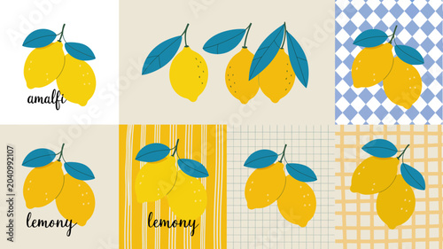 Vászonkép lemons on various backgrounds vector fruit citrus yellow illustration pattern am