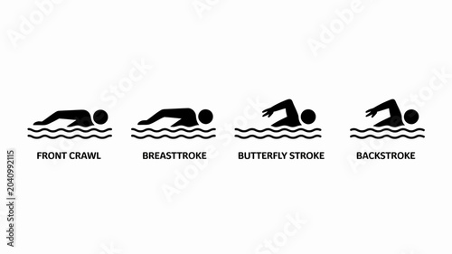 Foto swimming strokes silhouettes on white background front crawl breaststroke butter