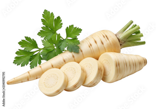 parsnips with parsley on transparent background vegetables root food healthy eating diet
