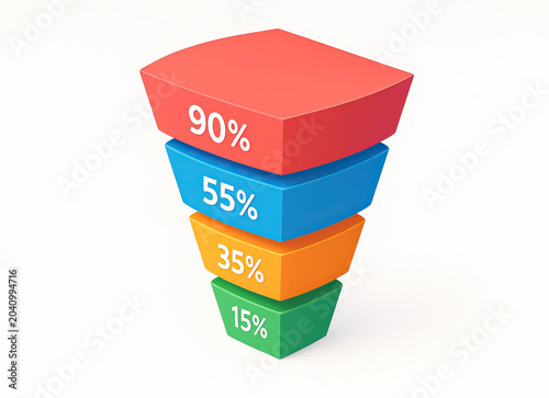 B2b sales cycle concept with colorful funnel chart showing percentage stages in business process for marketing and conversion strategy success