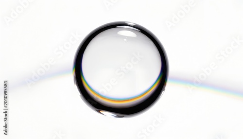 Close-up of a single soap bubble with a rainbow reflection